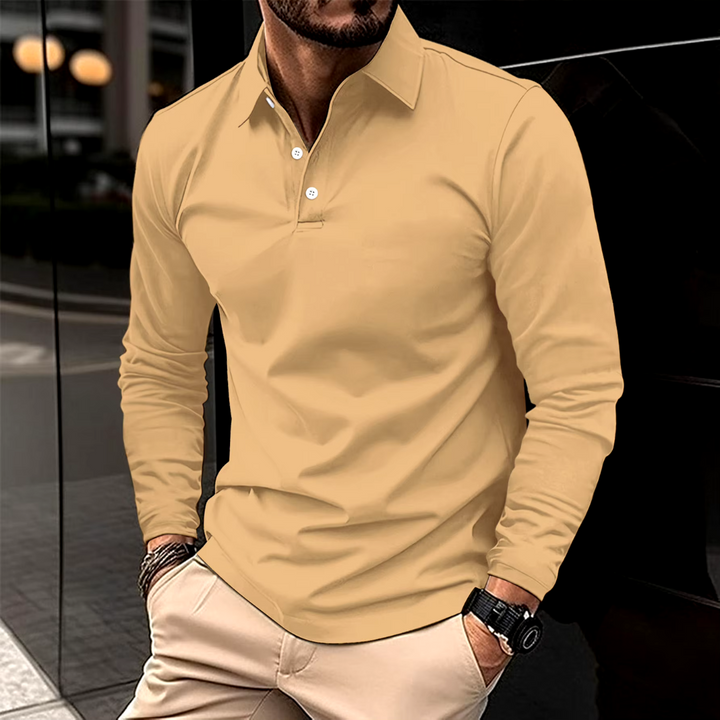 Beatrice | Sleek Long Sleeve Polo Shirt With Button Detail