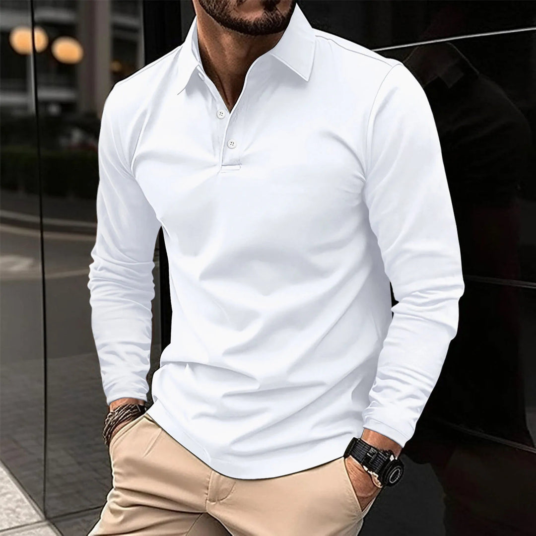 Beatrice | Sleek Long Sleeve Polo Shirt With Button Detail