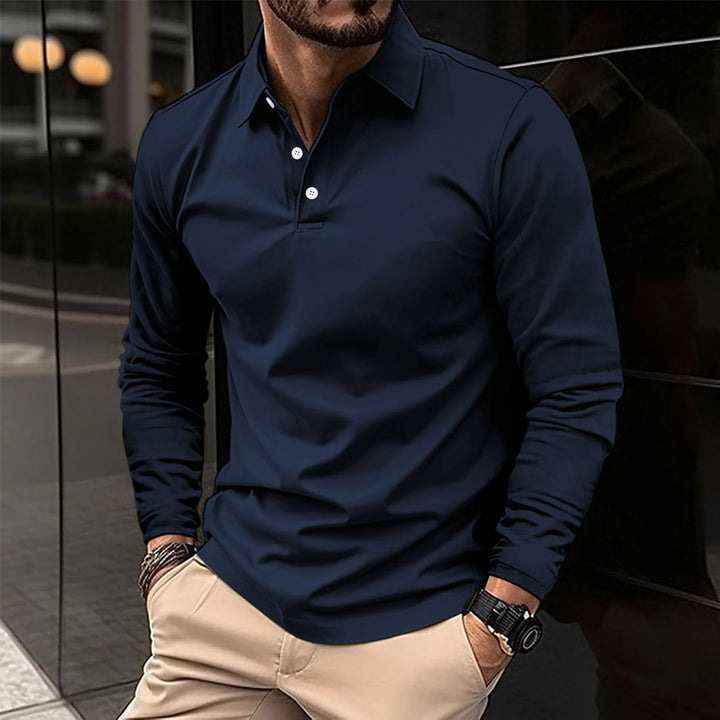 Beatrice | Sleek Long Sleeve Polo Shirt With Button Detail