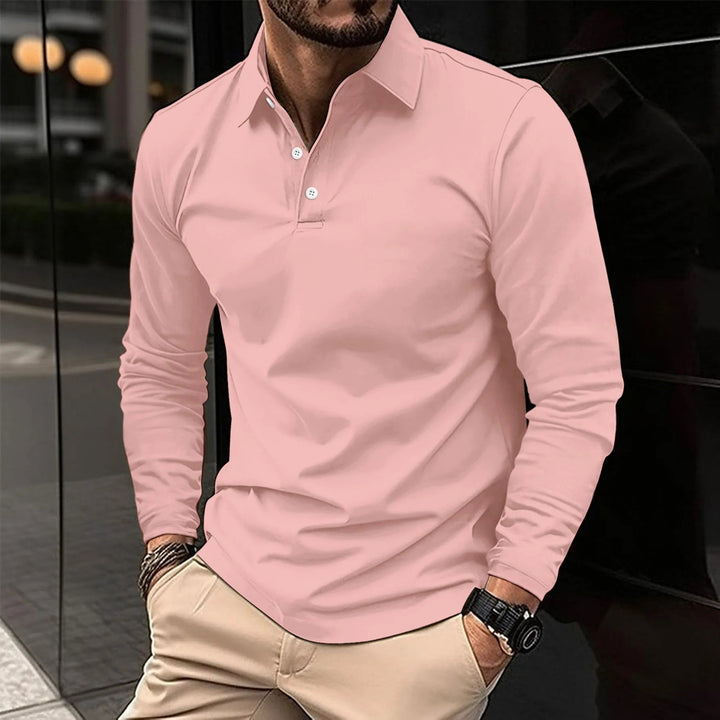 Beatrice | Sleek Long Sleeve Polo Shirt With Button Detail