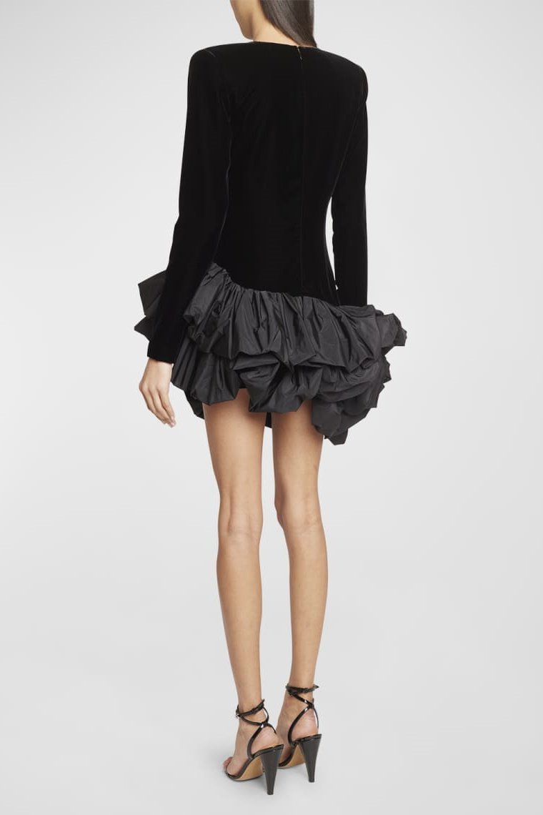 Anastasia | Elegant Black Velvet Mini Dress With Ruffle Details