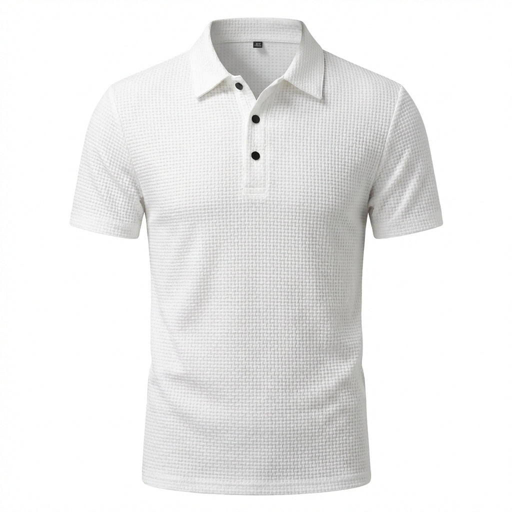 Celeste | Elegant Waffle Knit Short Sleeve Polo Shirt