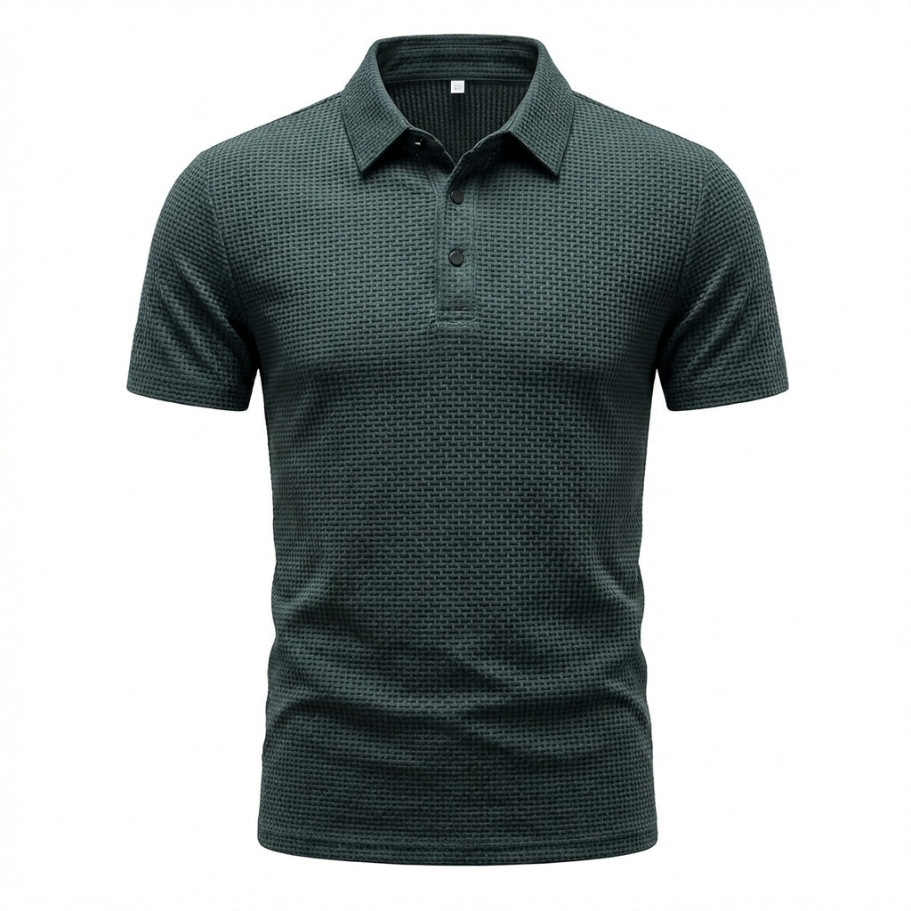 Celeste | Elegant Waffle Knit Short Sleeve Polo Shirt