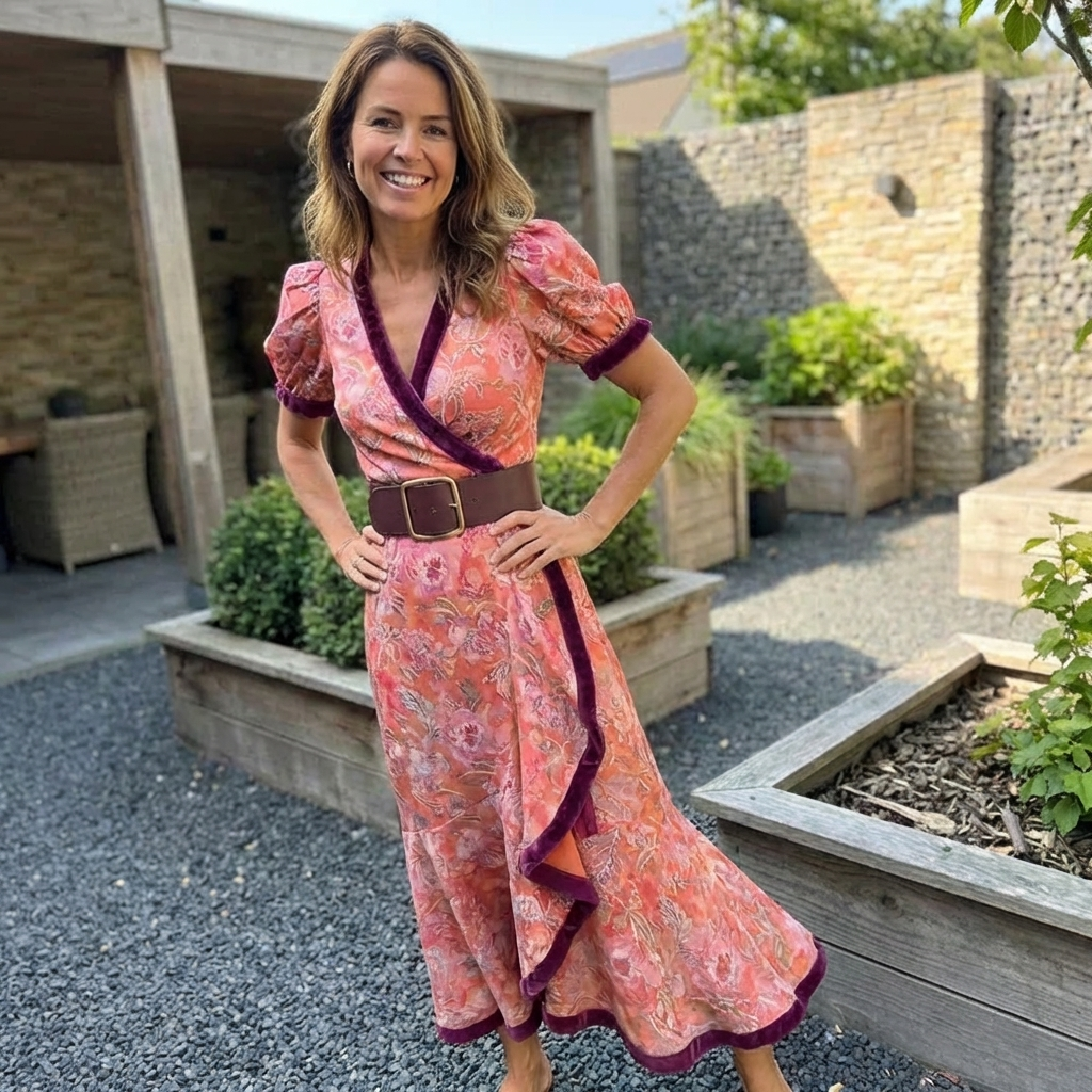 Scarlett | Elegant Wrap V-Neck Floral Maxi Dress With Puff Sleeves