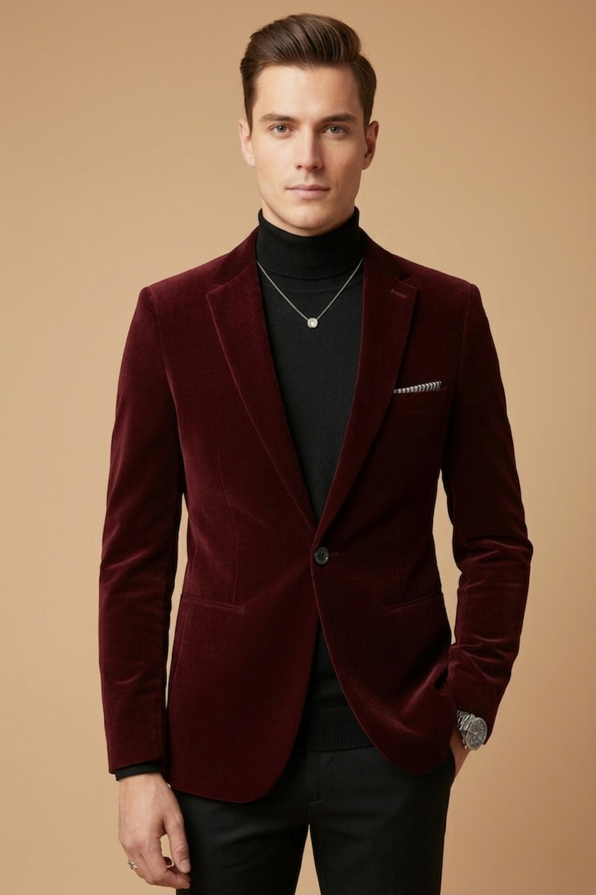 Valentino | Elegant Burgundy Velvet Blazer Men - Slim Fit Evening