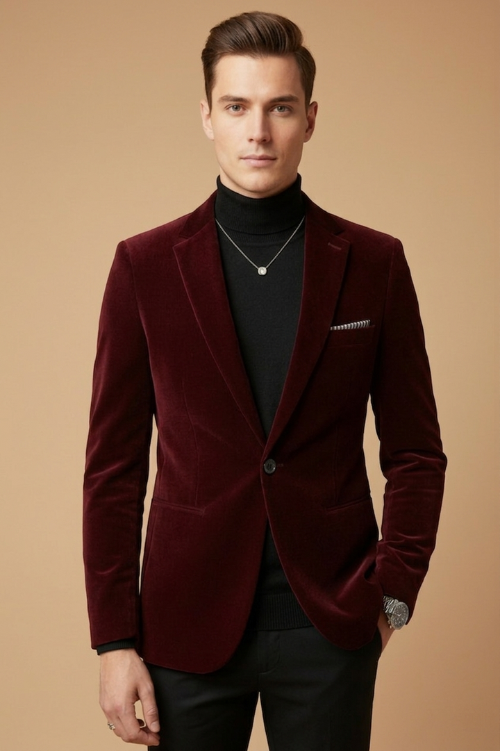 Valentino | Elegant Burgundy Velvet Blazer Men - Slim Fit Evening