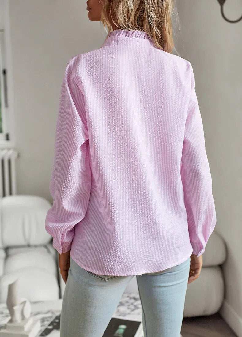 Tessa | Elegant Textured Button-Up Blouse With Ruffle Details