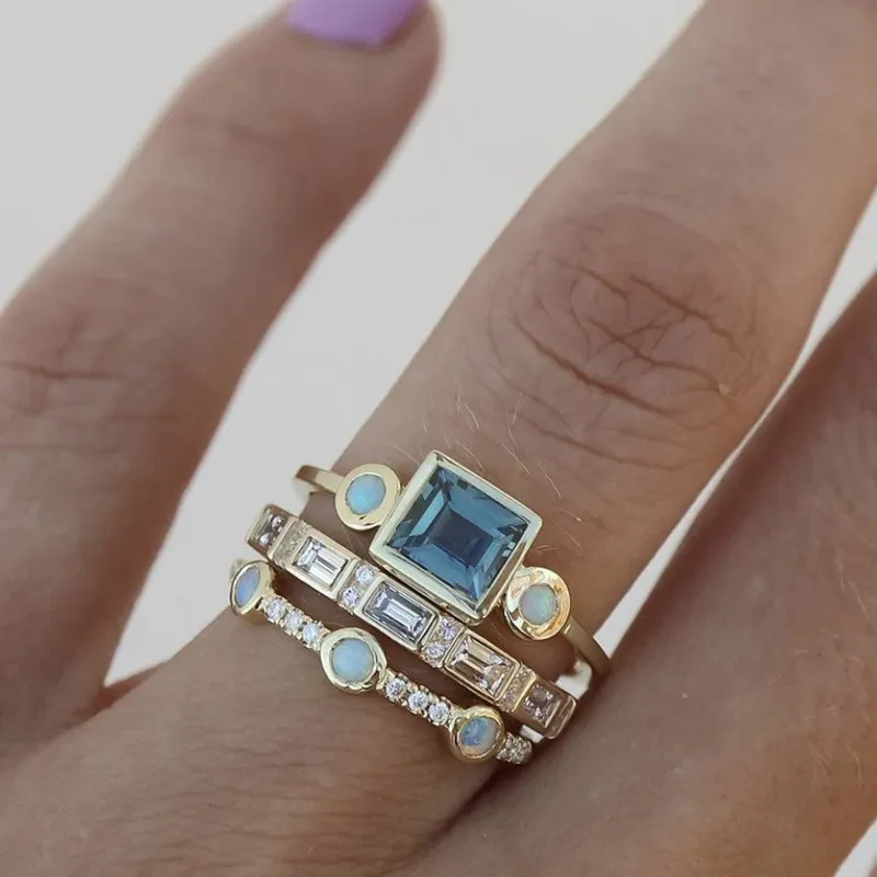 Margot | Elegant Vintage Blue Crystal Stacking Ring Set