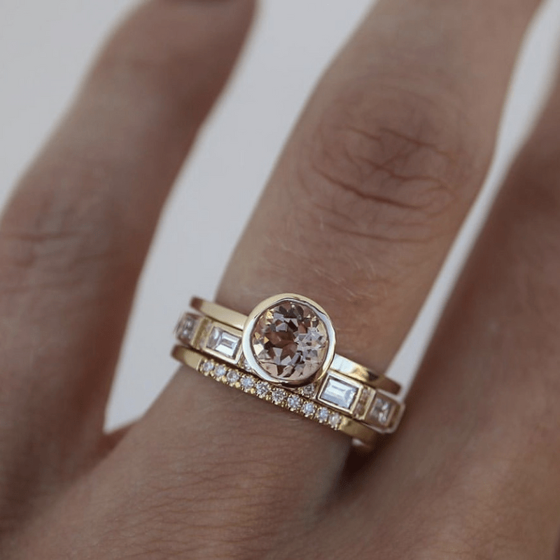 Millie | Elegant Champagne Stone Stacking Ring Set Gold