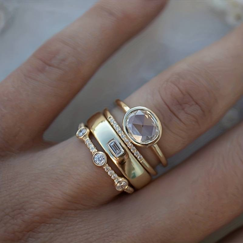 Phoebe | Elegant Vintage Gold Stacking Ring Set With Zirconia