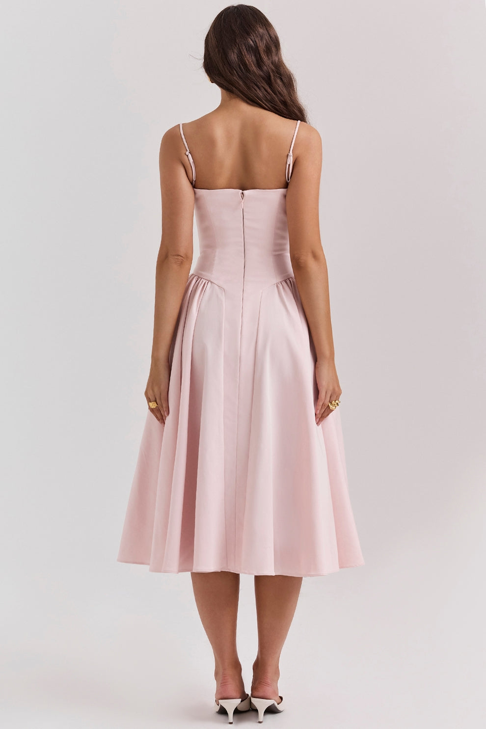 Margot | Elegant Navy Bustier Midi Dress With Fit And Flare Silhouette