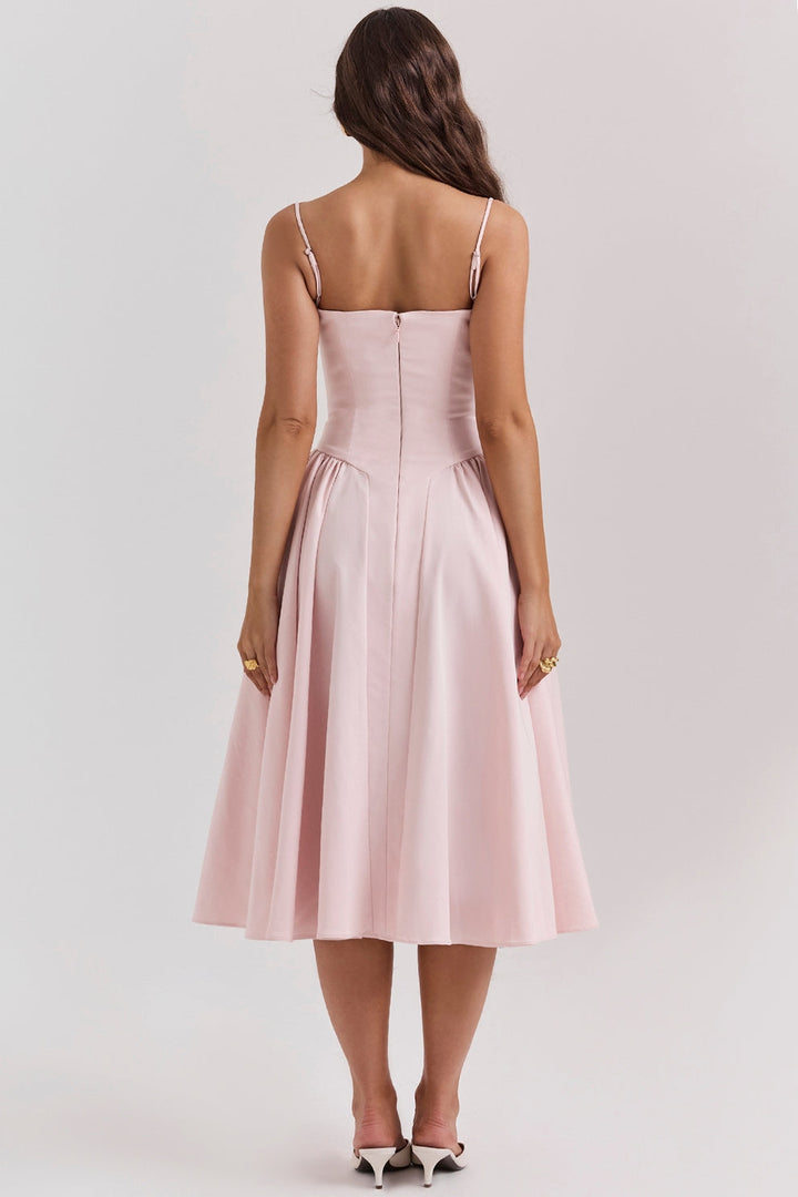 Margot | Elegant Navy Bustier Midi Dress With Fit And Flare Silhouette