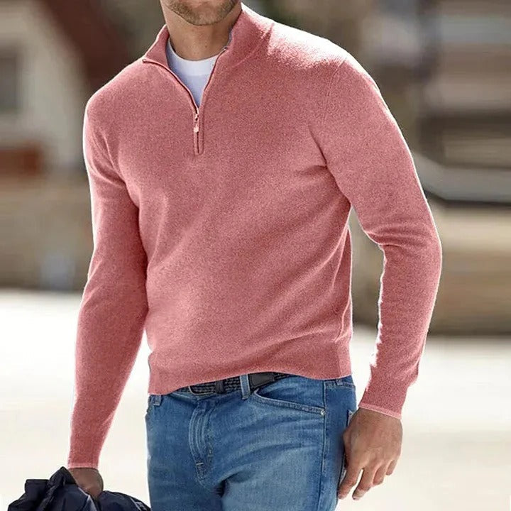 Evelyn | Elegant Men's Coral Quarter-Zip Cashmere Pullover
