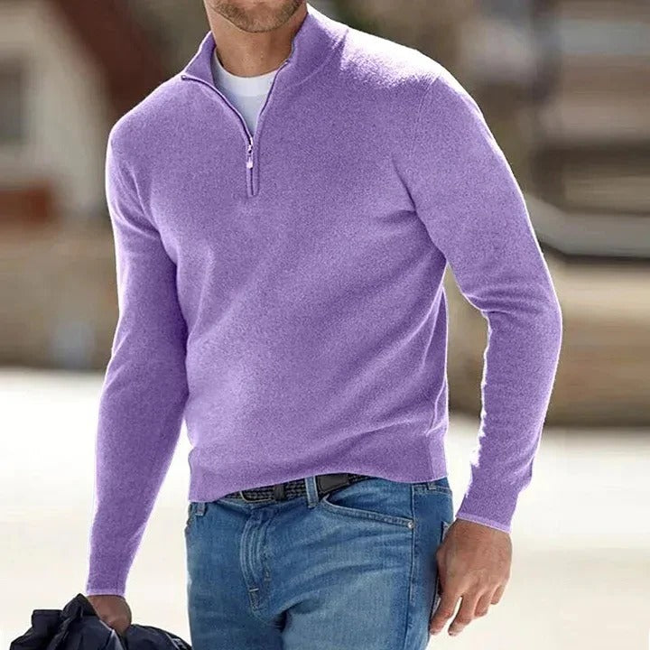 Evelyn | Elegant Men's Coral Quarter-Zip Cashmere Pullover