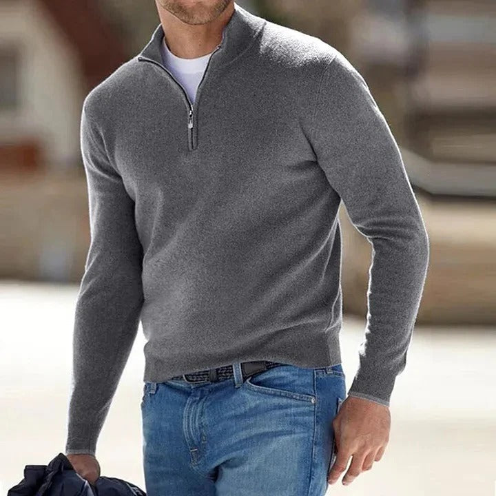 Evelyn | Elegant Men's Coral Quarter-Zip Cashmere Pullover
