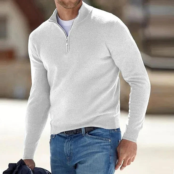 Evelyn | Elegant Men's Coral Quarter-Zip Cashmere Pullover