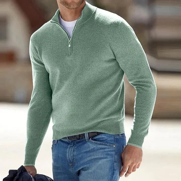 Evelyn | Elegant Men's Coral Quarter-Zip Cashmere Pullover