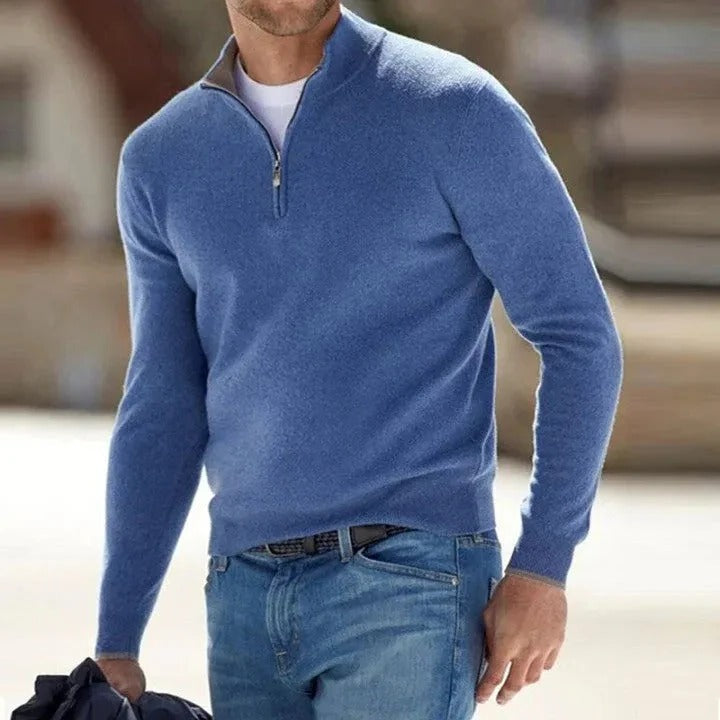 Evelyn | Elegant Men's Coral Quarter-Zip Cashmere Pullover