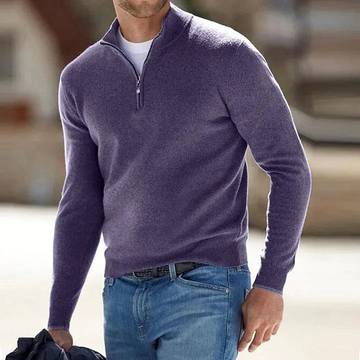 Evelyn | Elegant Men's Coral Quarter-Zip Cashmere Pullover