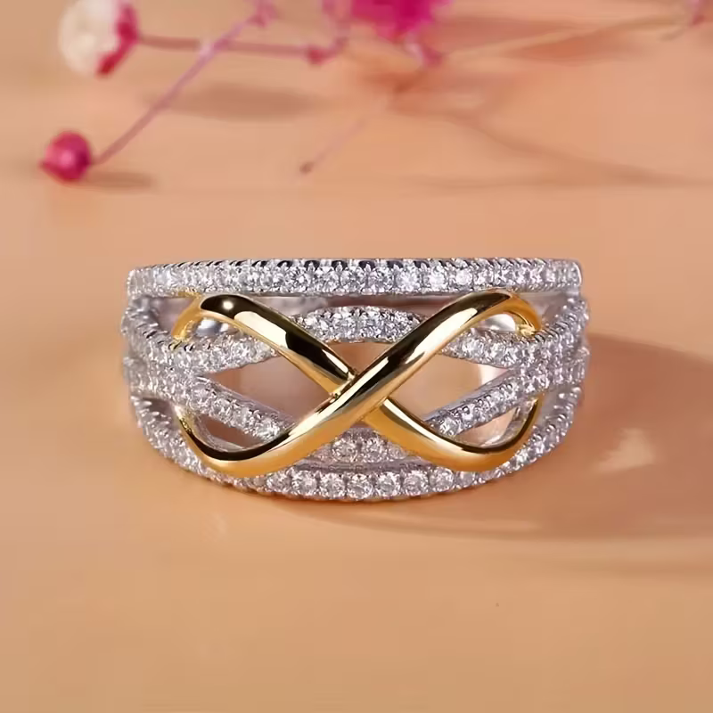 Serena | Elegant 18K Gold Plated Cross Infinity Ring With Zirconia