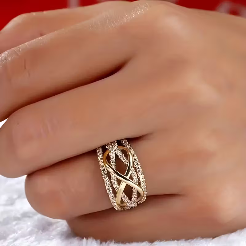 Serena | Elegant 18K Gold Plated Cross Infinity Ring With Zirconia
