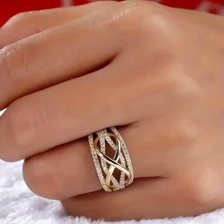 Serena | Elegant 18K Gold Plated Cross Infinity Ring With Zirconia