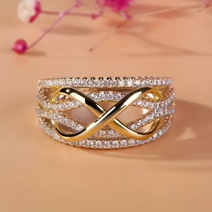 Serena | Elegant 18K Gold Plated Cross Infinity Ring With Zirconia