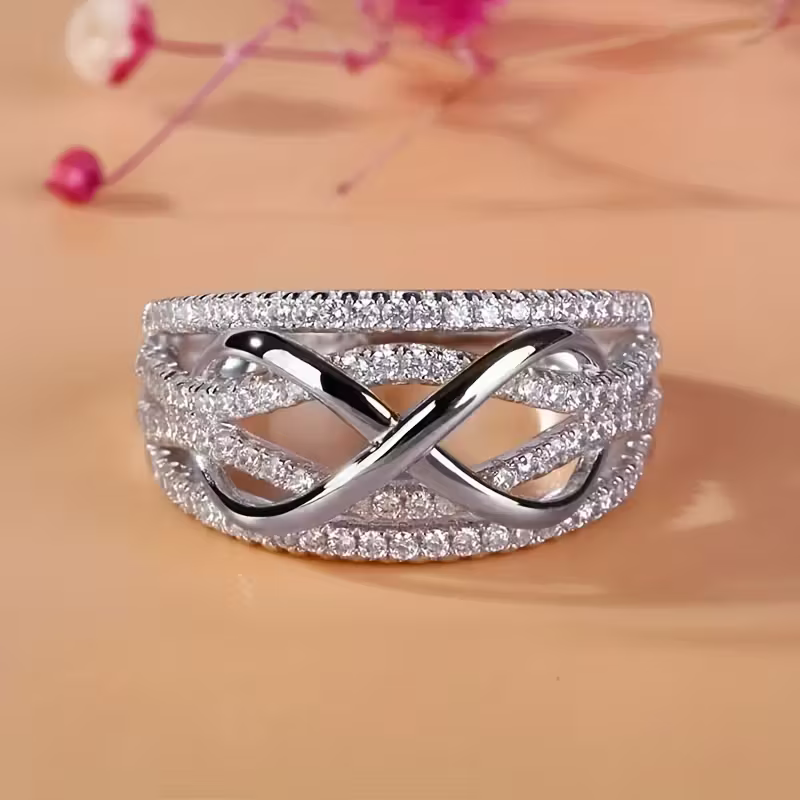 Serena | Elegant 18K Gold Plated Cross Infinity Ring With Zirconia