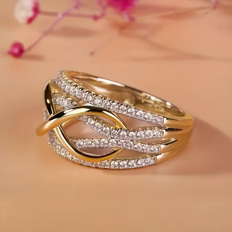 Serena | Elegant 18K Gold Plated Cross Infinity Ring With Zirconia