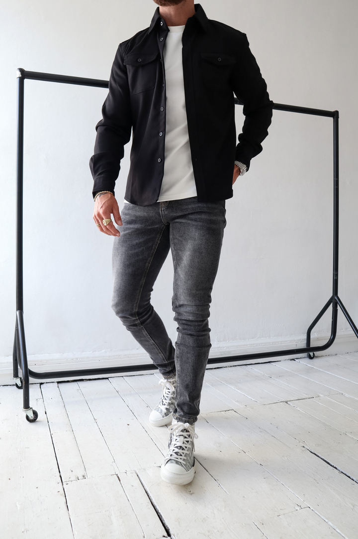 Sebastian | Stylish Long Sleeve Button Up Overshirt With Chest Pockets