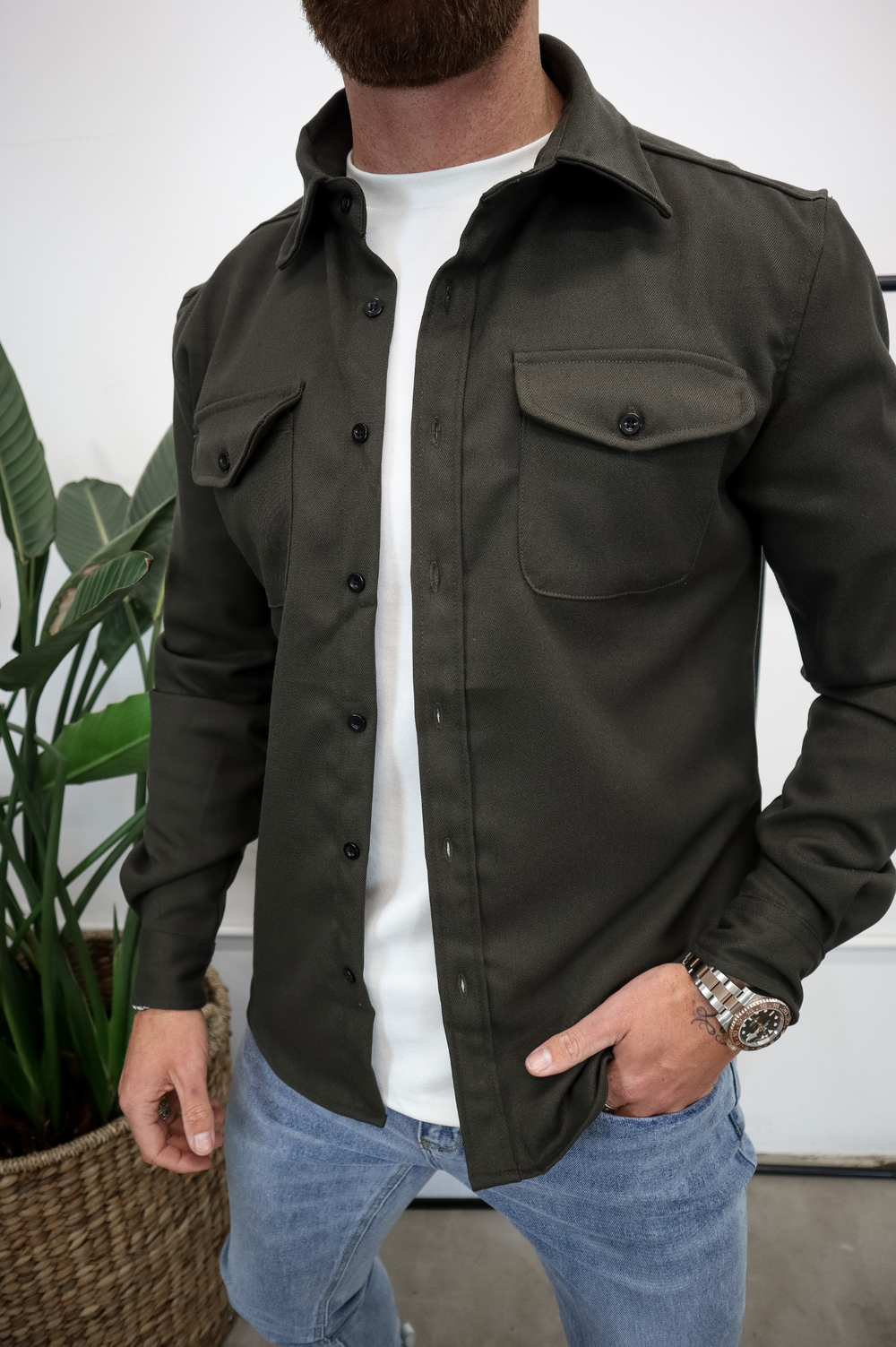 Sebastian | Stylish Long Sleeve Button Up Overshirt With Chest Pockets