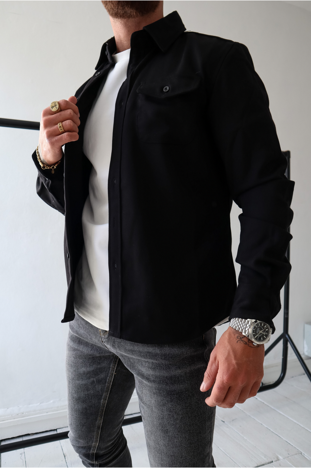Sebastian | Stylish Long Sleeve Button Up Overshirt With Chest Pockets