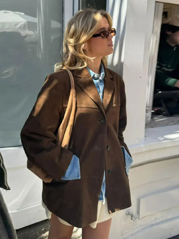 Celinda | Chic Brown Suede Blazer With Oversized Silhouette