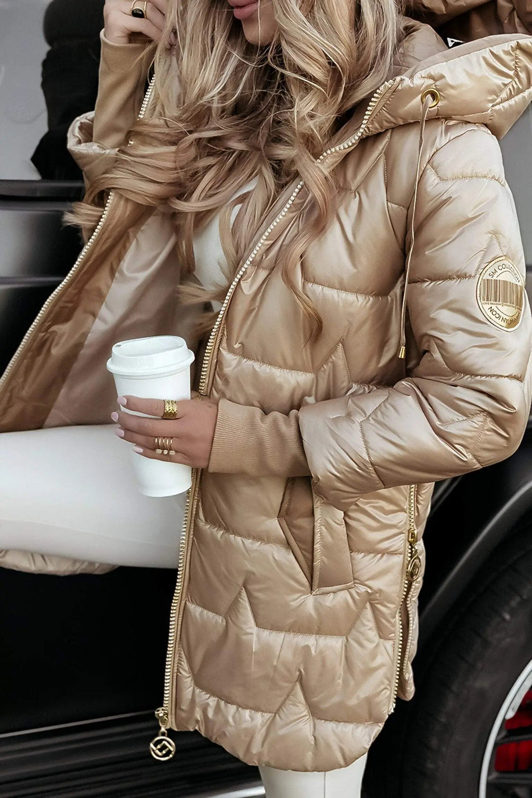 Brooke | Stylish Hooded Quilted Puffer Coat With Gold Zipper