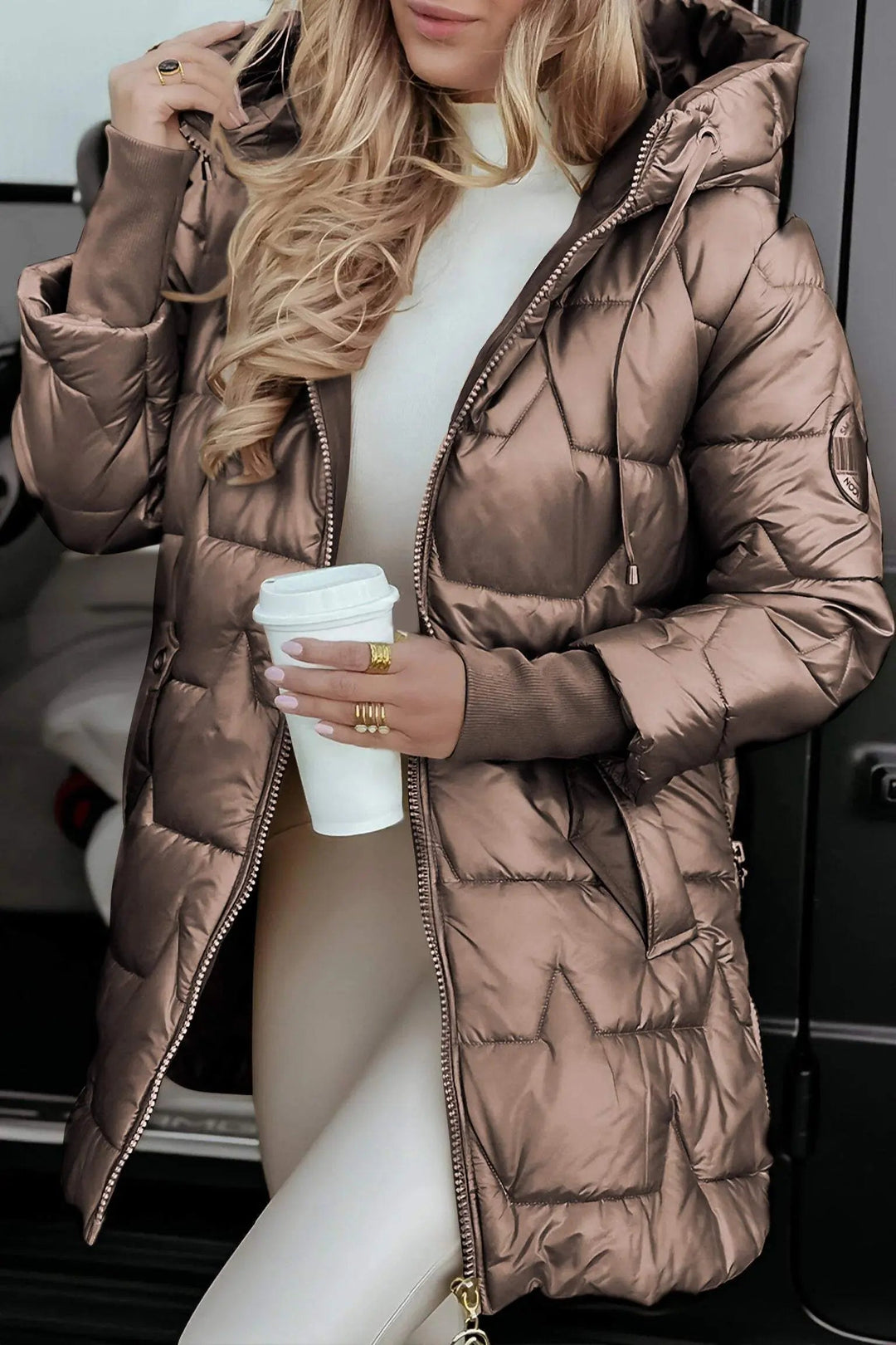 Brooke | Stylish Hooded Quilted Puffer Coat With Gold Zipper