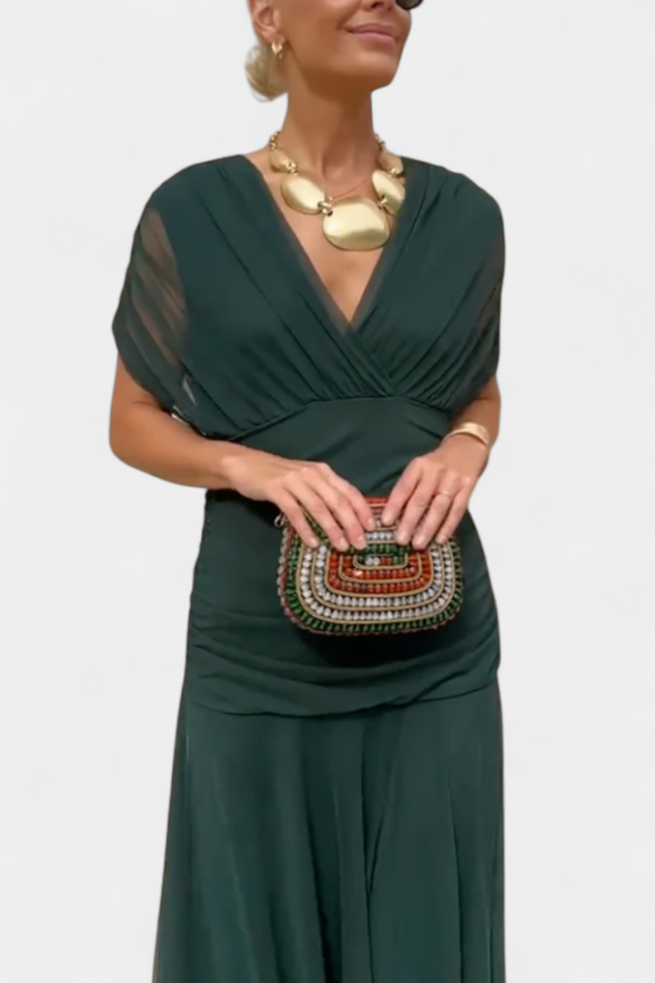 Ophelia | Elegant Off-Shoulder Ruched Midi Dress