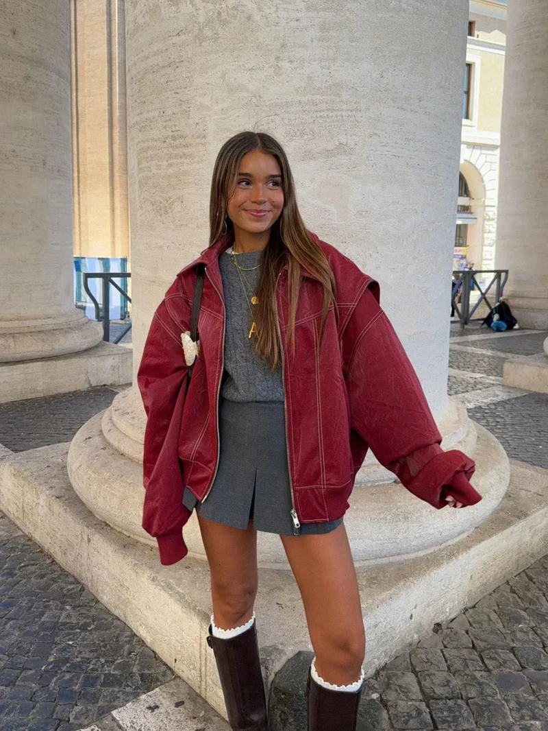 Hazel | Chic Oversized Windbreaker With Contrast Stitching