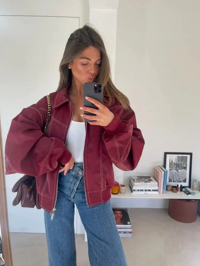 Hazel | Chic Oversized Windbreaker With Contrast Stitching
