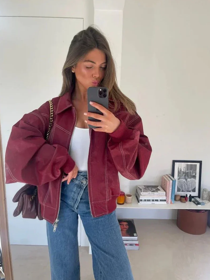 Hazel | Chic Oversized Windbreaker With Contrast Stitching