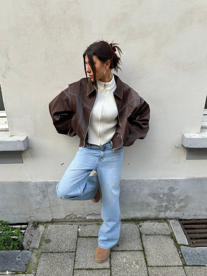 Hazel | Chic Oversized Windbreaker With Contrast Stitching