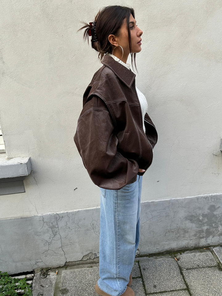 Hazel | Chic Oversized Windbreaker With Contrast Stitching
