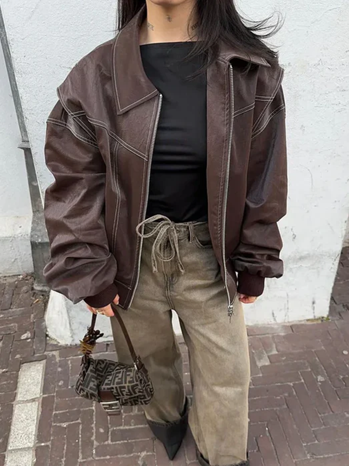 NALIYAH | Chic Oversized Windbreaker Jacket With Contrast Stitch