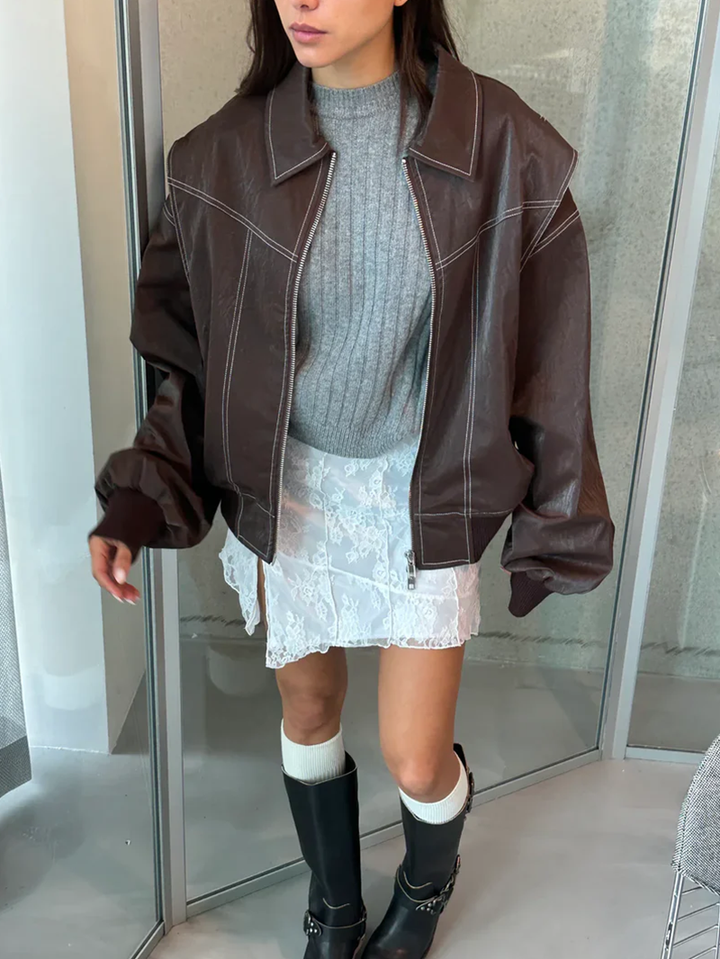 Hazel | Chic Oversized Windbreaker With Contrast Stitching