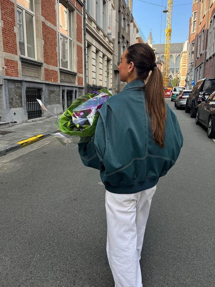 Hazel | Chic Oversized Windbreaker With Contrast Stitching