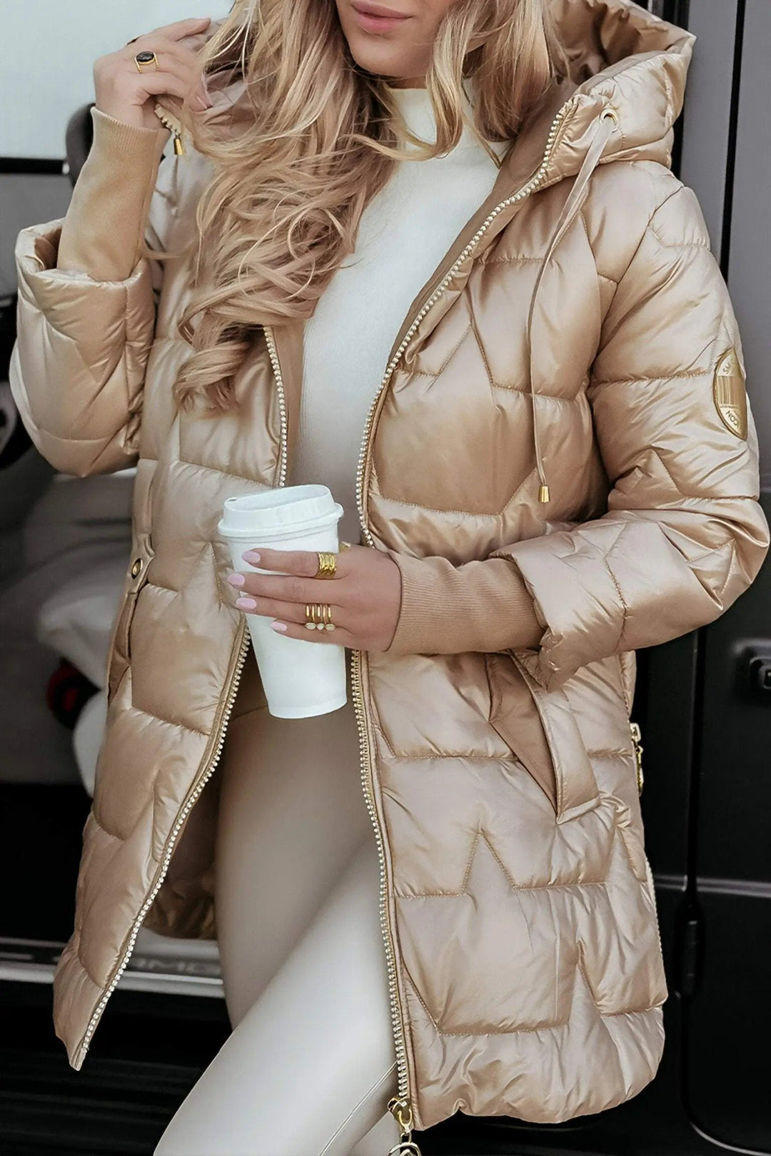 Brooke | Stylish Hooded Quilted Puffer Coat With Gold Zipper