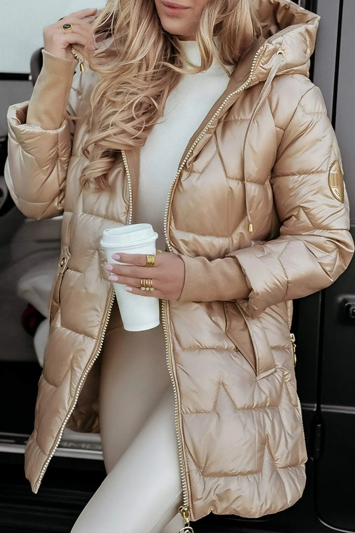 Brooke | Stylish Hooded Quilted Puffer Coat With Gold Zipper