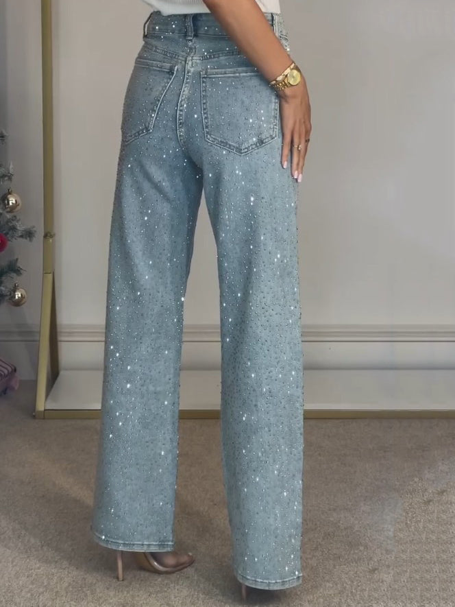Stella | Sparkly High Waist Wide Leg Glitter Jeans