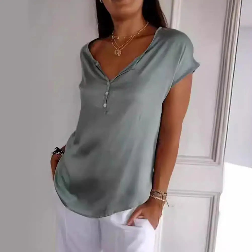 Dahlia | Elegant Off-Shoulder V-Neck Satin Top
