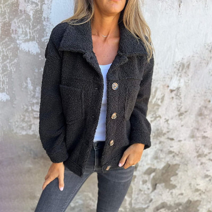 Katelyn | Stylish Button Up Teddy Sherpa Jacket Black