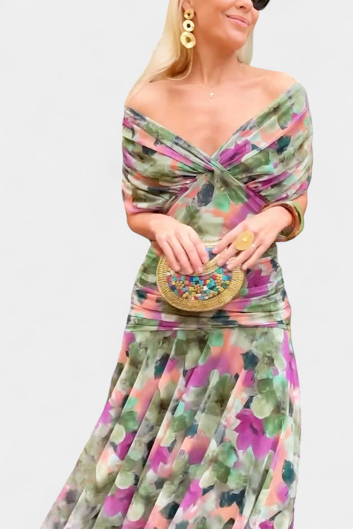 Ophelia | Elegant Off-Shoulder Ruched Midi Dress